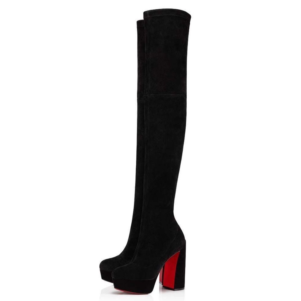 Christian Louboutin Movida Alta Botta 130 Black Suede Thigh High Heel Boot 36
